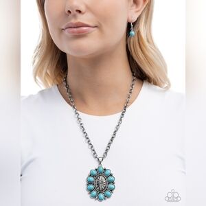 Silver and Turquoise Necklace and Earring Set